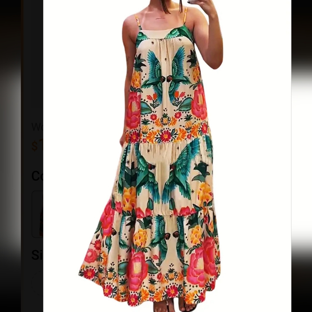 Beautiful tribal print in luxurious bright colored print square neck maxi dress - Picture 3 of 13